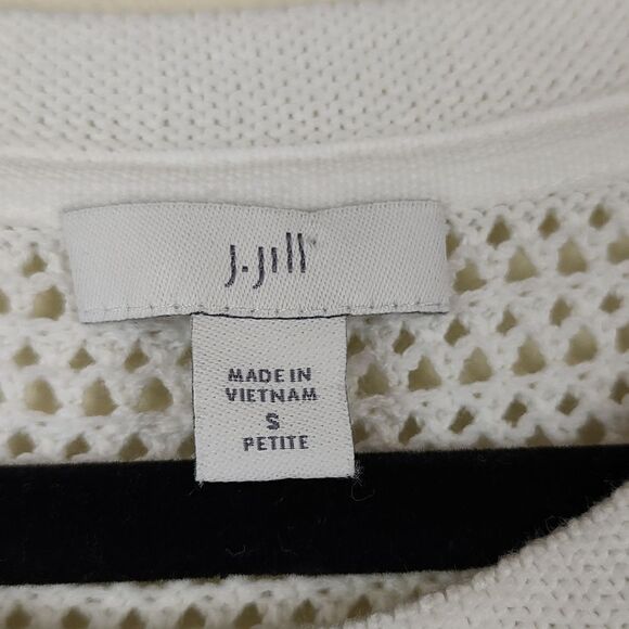 J Jill Textured Open Weave Knit Extended Shoulder Top in White Size SP - Picture 2 of 11